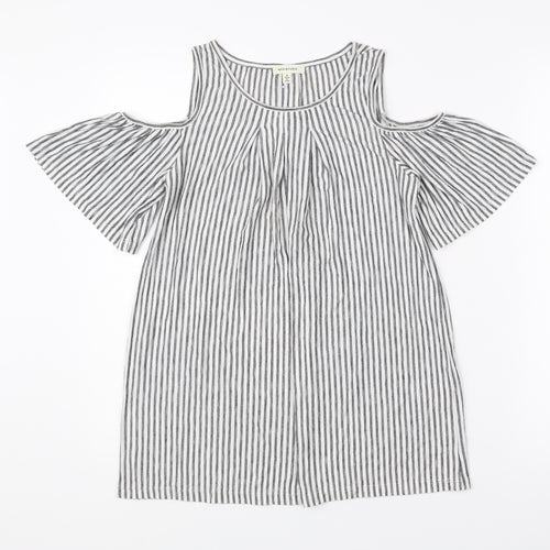 Max Studio Women’s Black White Striped Cold Shoulder Tunic Blouse S