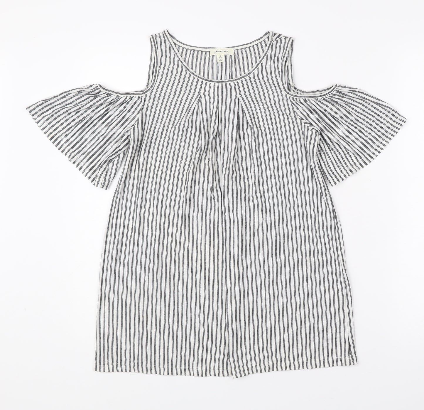 Max Studio Women’s Black White Striped Cold Shoulder Tunic Blouse S