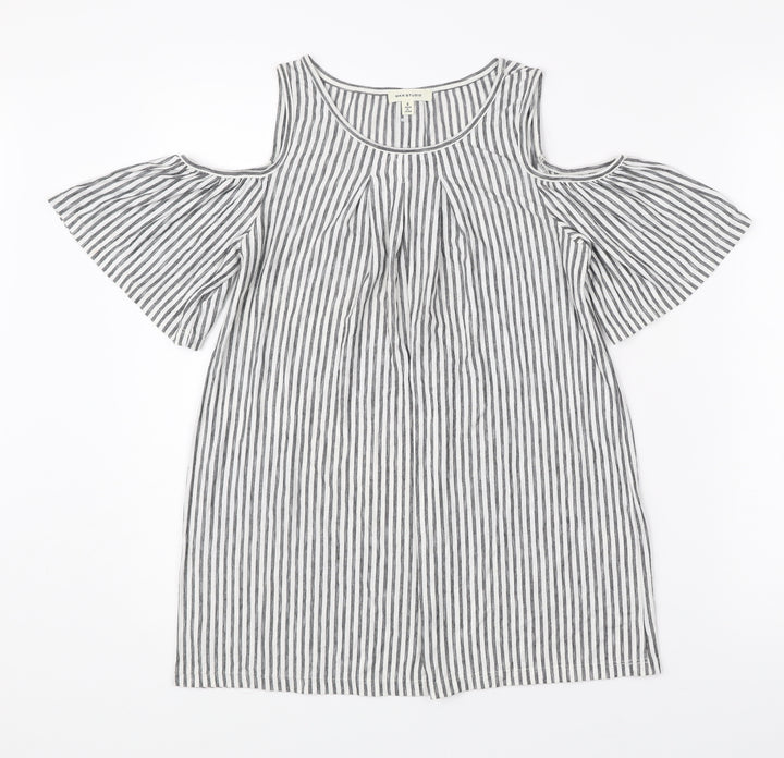 Max Studio Women’s Black White Striped Cold Shoulder Tunic Blouse S