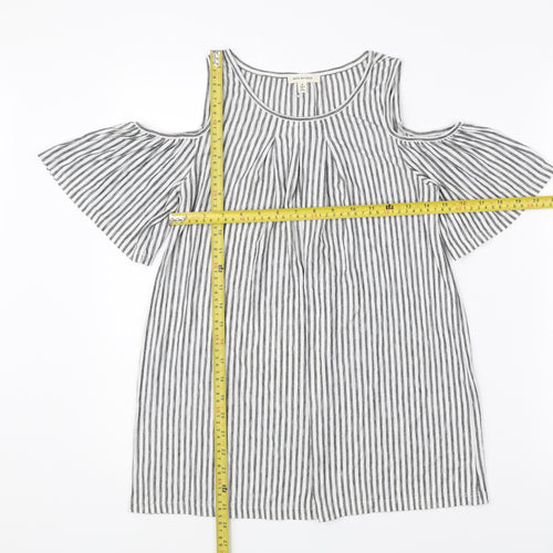 Max Studio Women’s Black White Striped Cold Shoulder Tunic Blouse S