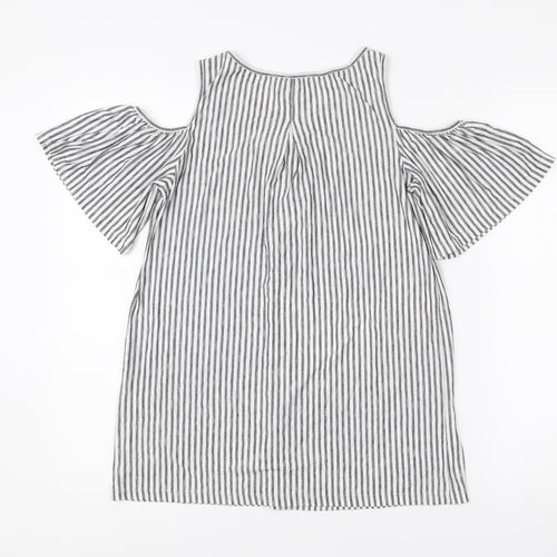 Max Studio Women’s Black White Striped Cold Shoulder Tunic Blouse S