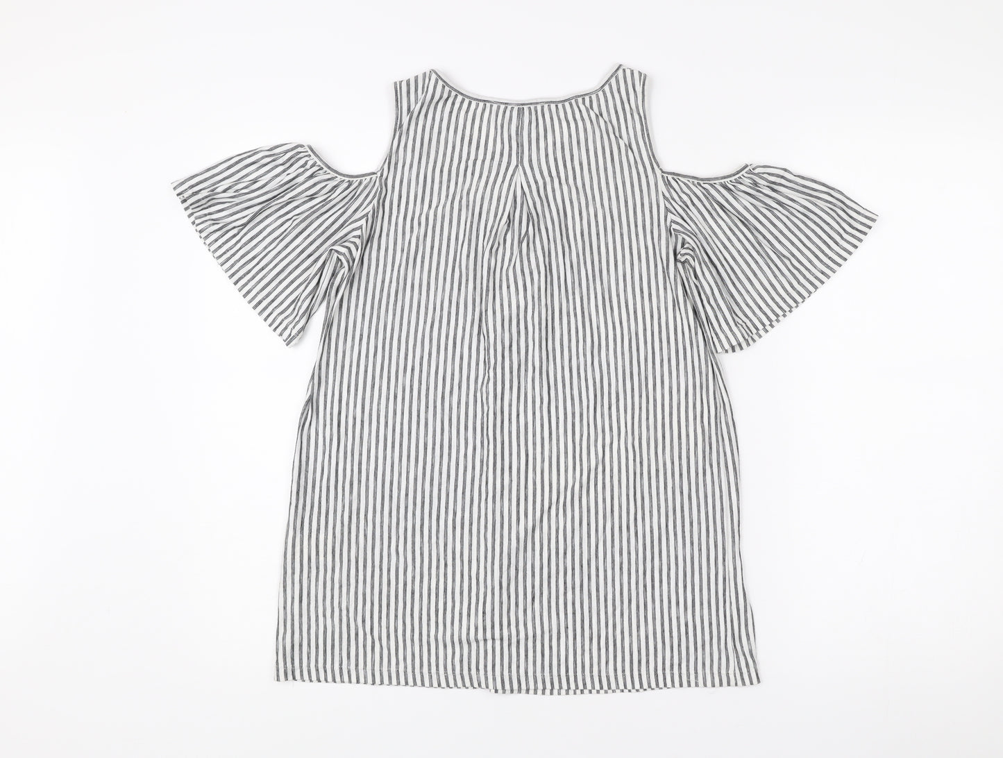 Max Studio Women’s Black White Striped Cold Shoulder Tunic Blouse S