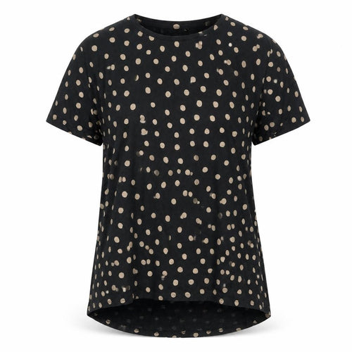 Zara Women Black Polka Dot Cotton T-Shirt Medium Short Sleeve