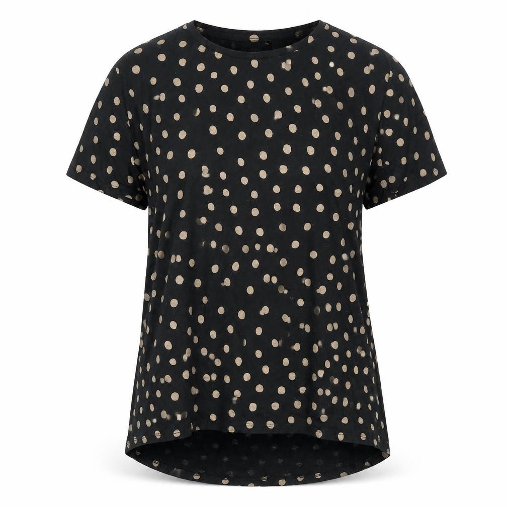 Zara Women Black Polka Dot Cotton T-Shirt Medium Short Sleeve