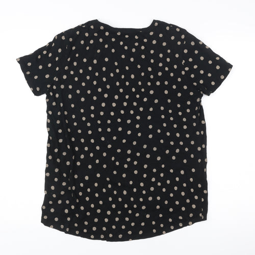 Zara Women Black Polka Dot Cotton T-Shirt Medium Short Sleeve