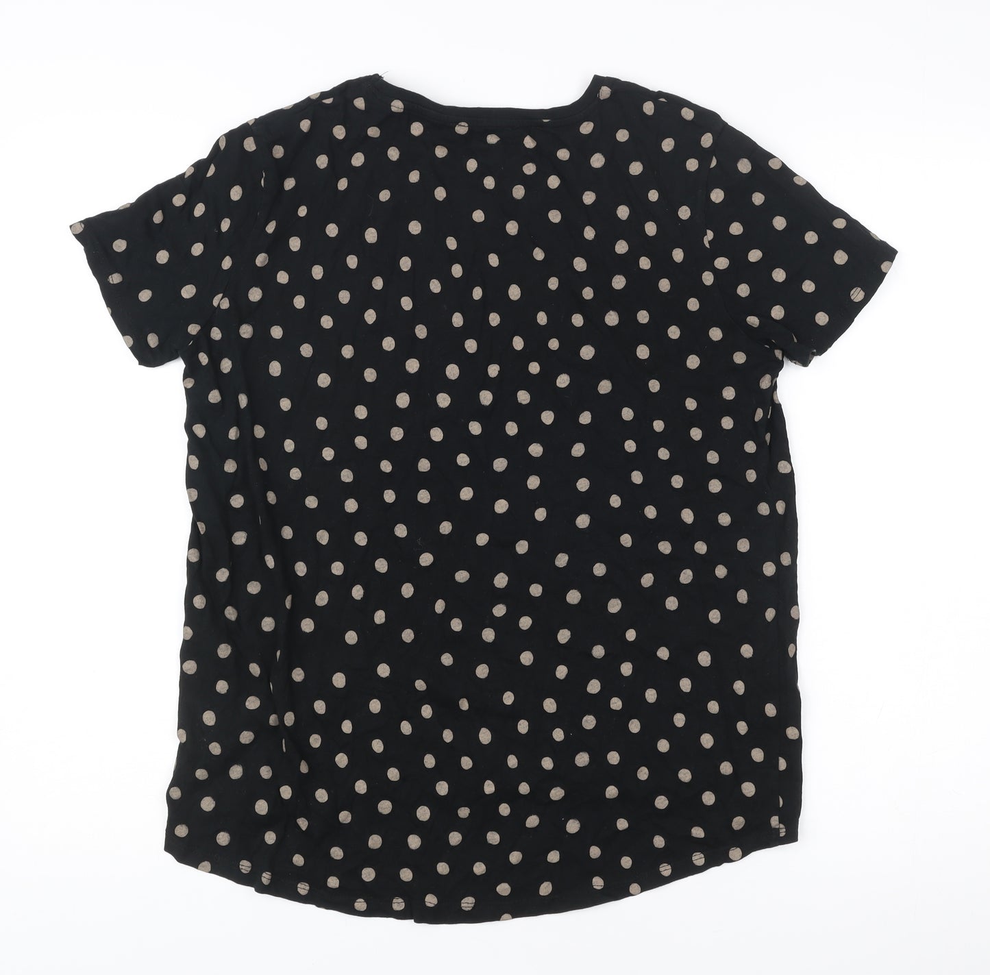 Zara Women Black Polka Dot Cotton T-Shirt Medium Short Sleeve