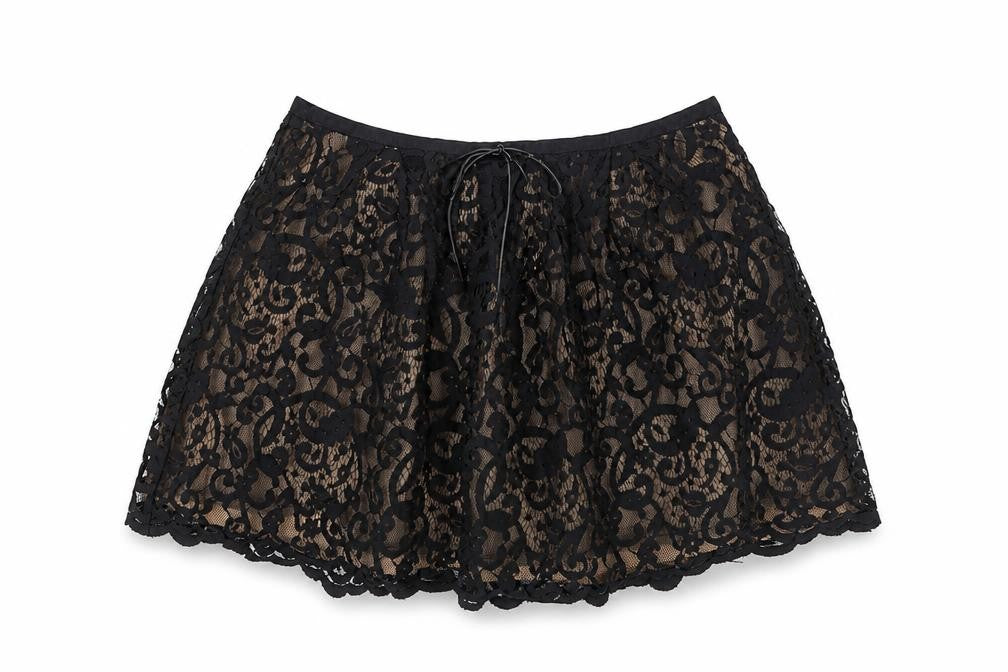 Topshop Women Black Lace A-Line Skirt UK 14 Formal Party