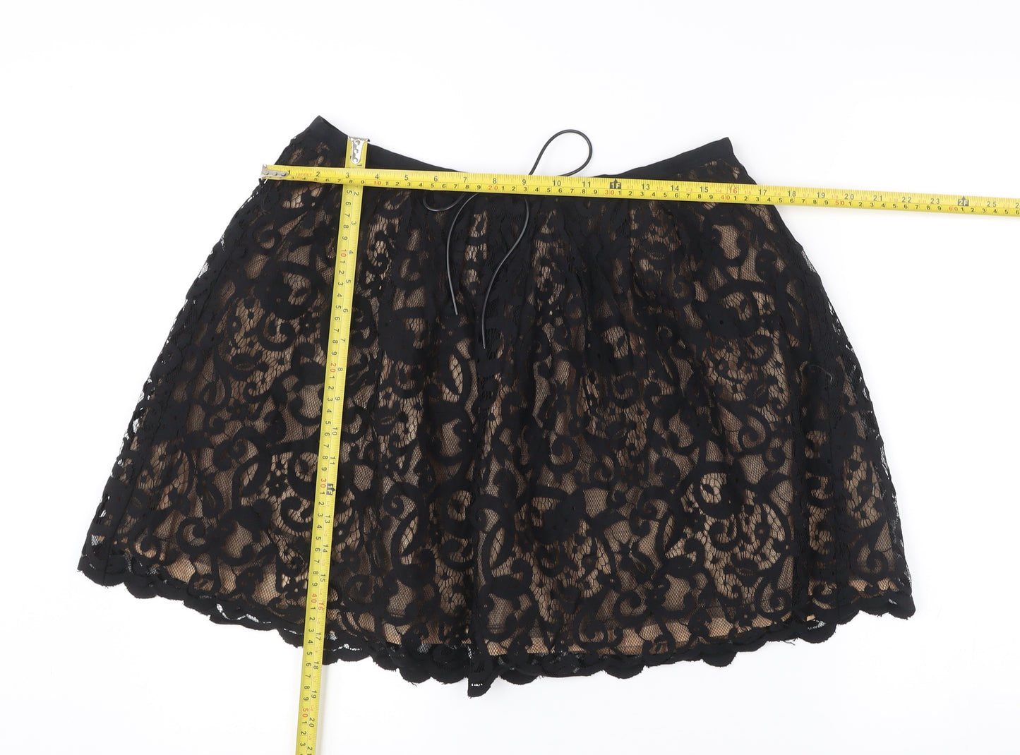 Topshop Women Black Lace A-Line Skirt UK 14 Formal Party