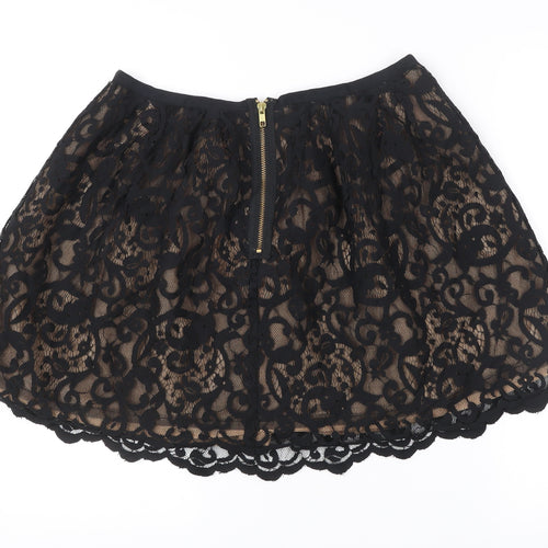 Topshop Women Black Lace A-Line Skirt UK 14 Formal Party