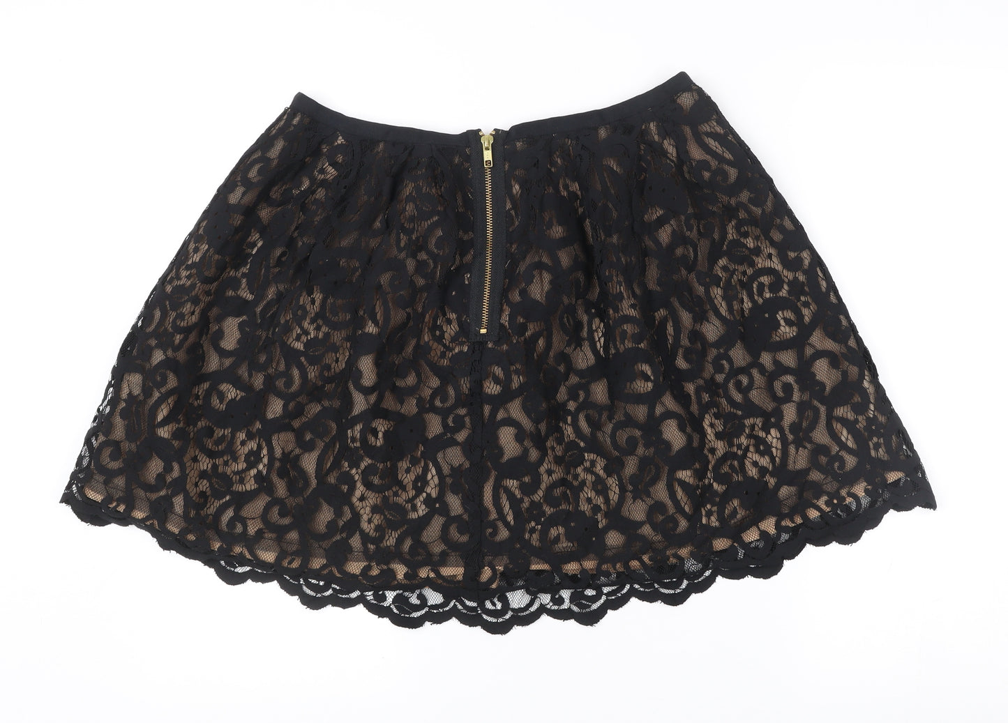 Topshop Women Black Lace A-Line Skirt UK 14 Formal Party