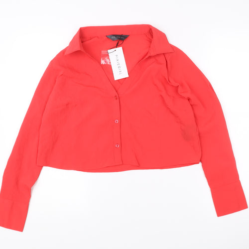 PixieGirl Womens Red Cropped Blouse UK 14 Long Sleeve Collared
