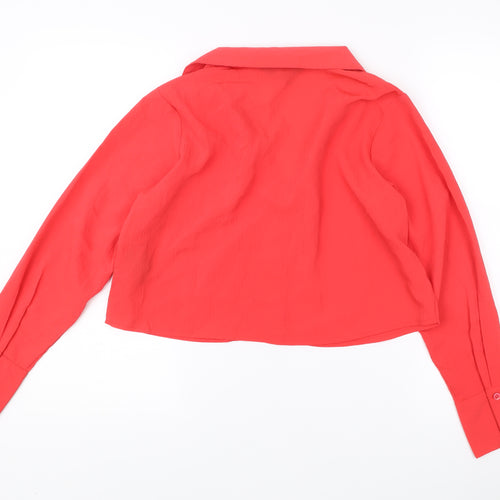 PixieGirl Womens Red Cropped Blouse UK 14 Long Sleeve Collared
