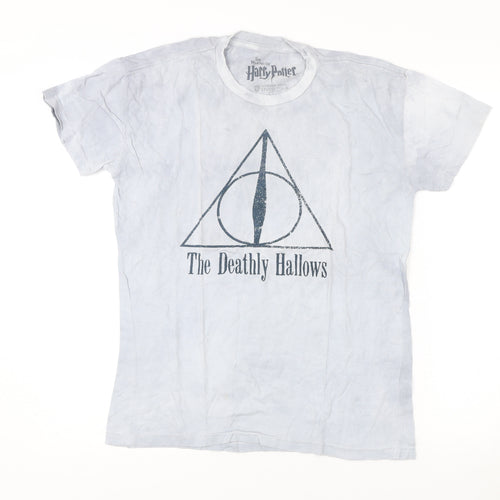 Harry Potter Unisex White S T-Shirt The Deathly Hallows Graphic Cotton