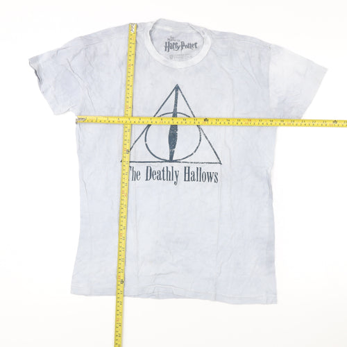 Harry Potter Unisex White S T-Shirt The Deathly Hallows Graphic Cotton