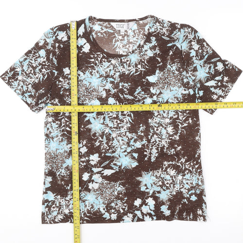 TIGI Wear Womens Brown Floral Print Polyester T-Shirt Size 10