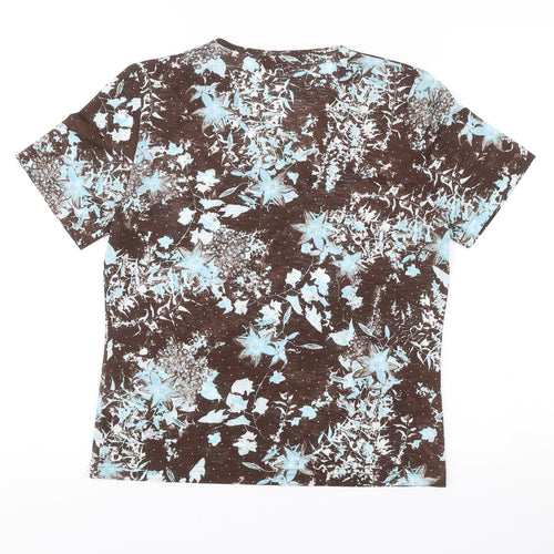 TIGI Wear Womens Brown Floral Print Polyester T-Shirt Size 10