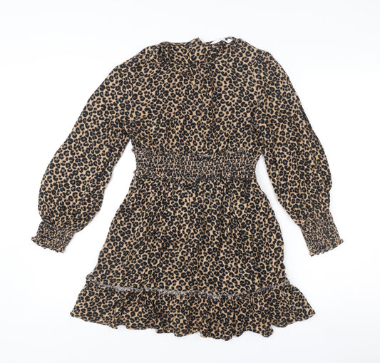 Marks and Spencer Girls Beige Black Leopard Print Skater Dress 10-11Y