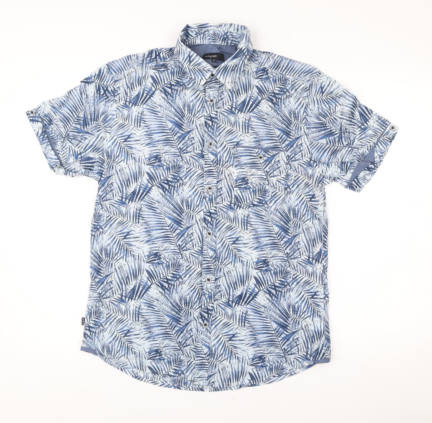 Marks and Spencer Men’s Blue Slim Fit Tropical Short Sleeve Shirt M