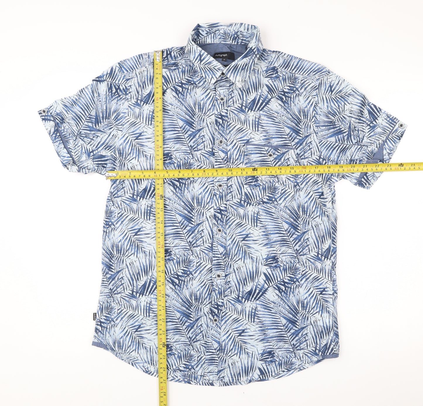 Marks and Spencer Men’s Blue Slim Fit Tropical Short Sleeve Shirt M