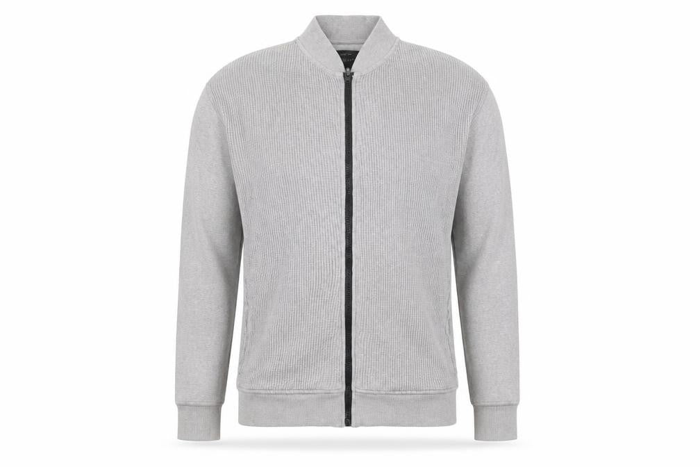 Front view of River Island men’s grey cotton zip track jacket, size L
