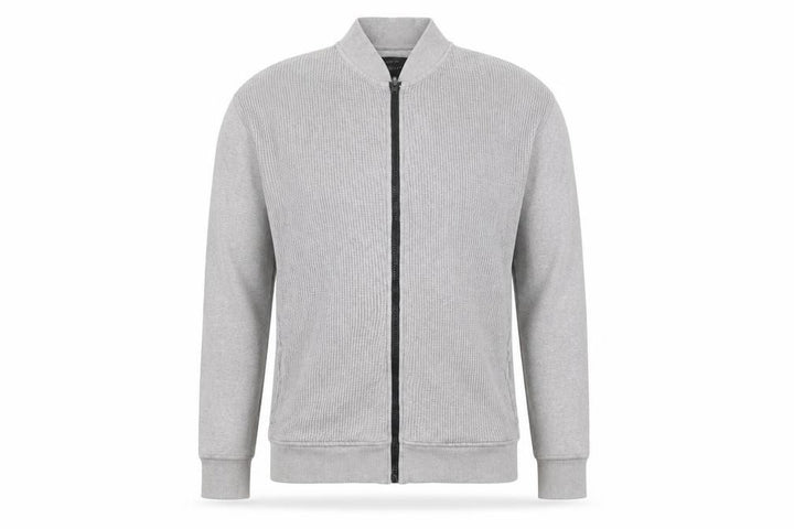 Front view of River Island men’s grey cotton zip track jacket, size L