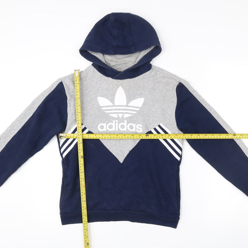 Adidas Boys Blue Grey Pullover Hoodie 11-12 Years Logo Sportswear