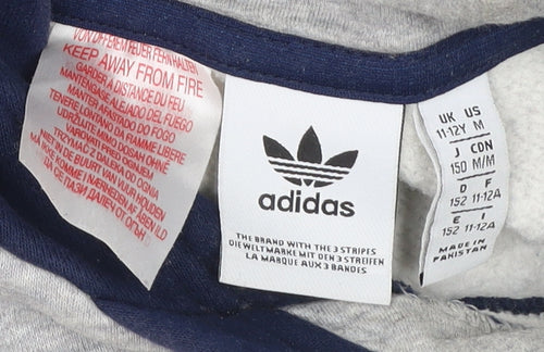 Adidas Boys Blue Grey Pullover Hoodie 11-12 Years Logo Sportswear