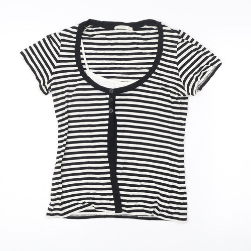 Marks and Spencer Women’s Black White Stripe T-Shirt UK 12 Scoop Neck