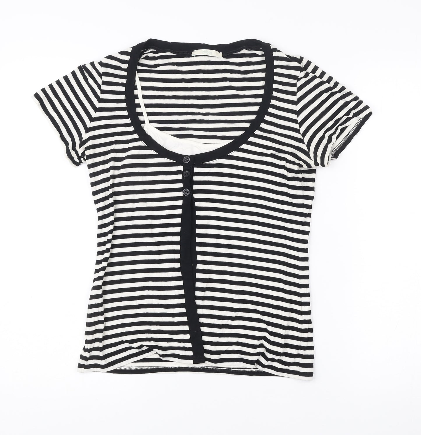 Marks and Spencer Women’s Black White Stripe T-Shirt UK 12 Scoop Neck