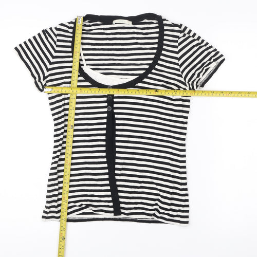 Marks and Spencer Women’s Black White Stripe T-Shirt UK 12 Scoop Neck