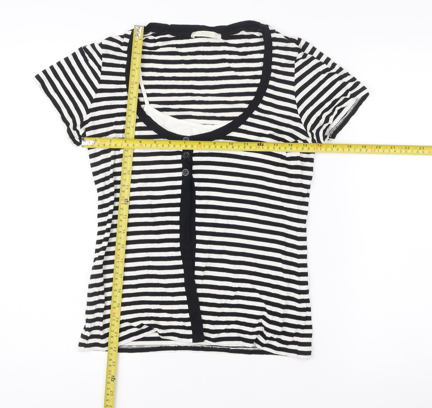 Marks and Spencer Women’s Black White Stripe T-Shirt UK 12 Scoop Neck