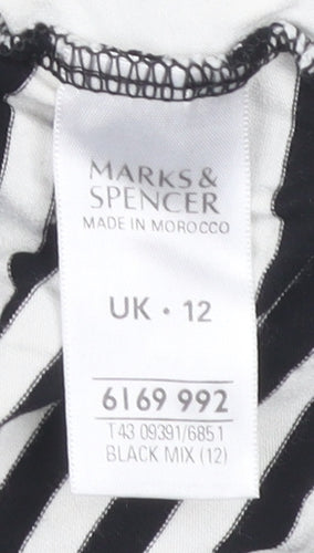 Marks and Spencer Women’s Black White Stripe T-Shirt UK 12 Scoop Neck