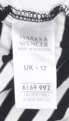 Marks and Spencer Women’s Black White Stripe T-Shirt UK 12 Scoop Neck