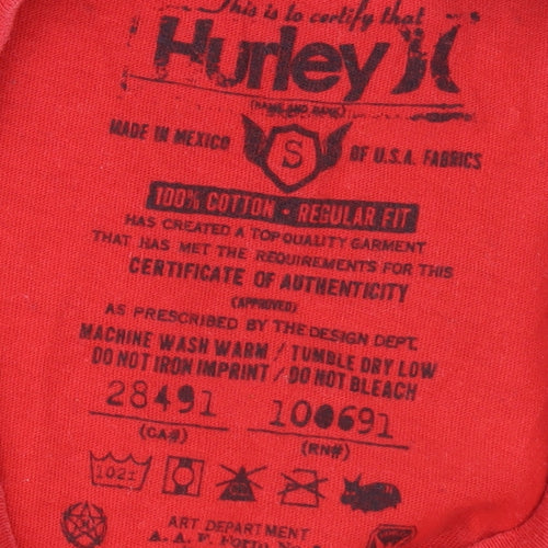 Hurley Men's Red Small Regular Fit Crew Neck Cotton T-Shirt