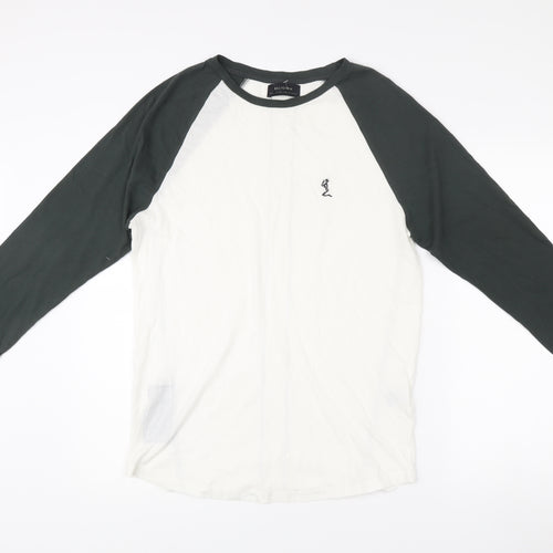Religion Men’s Black White 3/4 Sleeve Colourblock Cotton T-Shirt M
