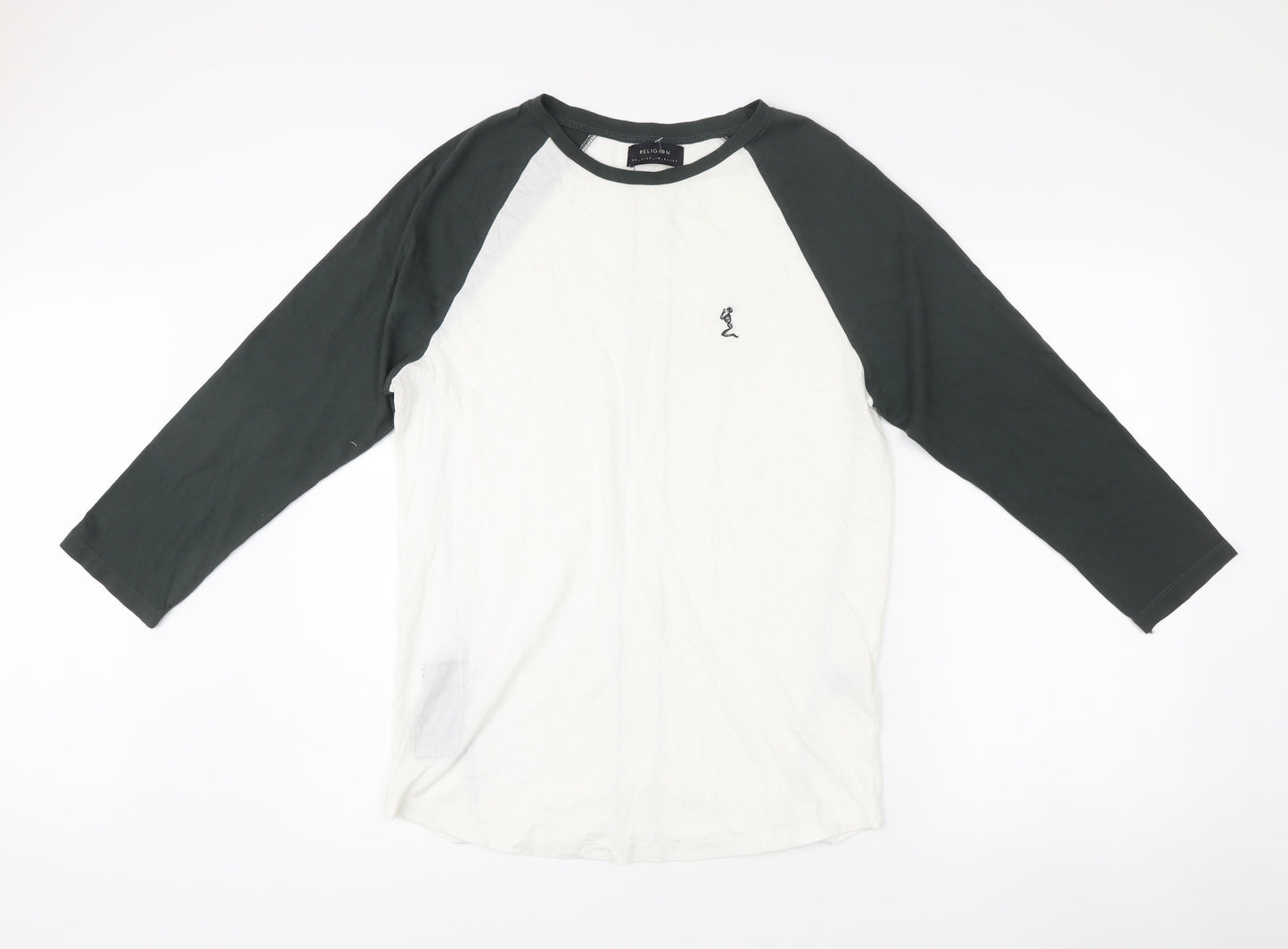 Religion Men’s Black White 3/4 Sleeve Colourblock Cotton T-Shirt M
