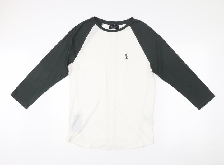 Religion Men’s Black White 3/4 Sleeve Colourblock Cotton T-Shirt M
