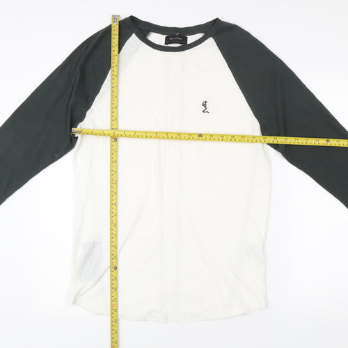 Religion Men’s Black White 3/4 Sleeve Colourblock Cotton T-Shirt M