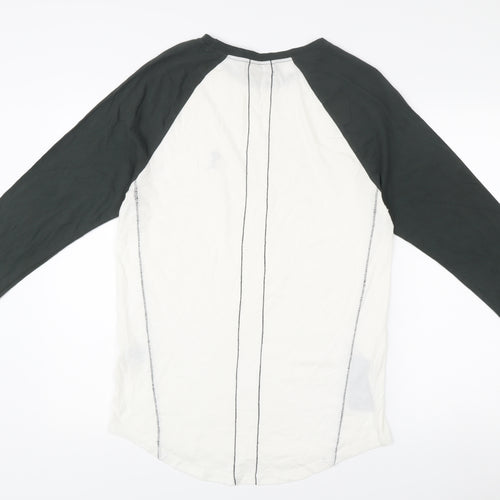 Religion Men’s Black White 3/4 Sleeve Colourblock Cotton T-Shirt M