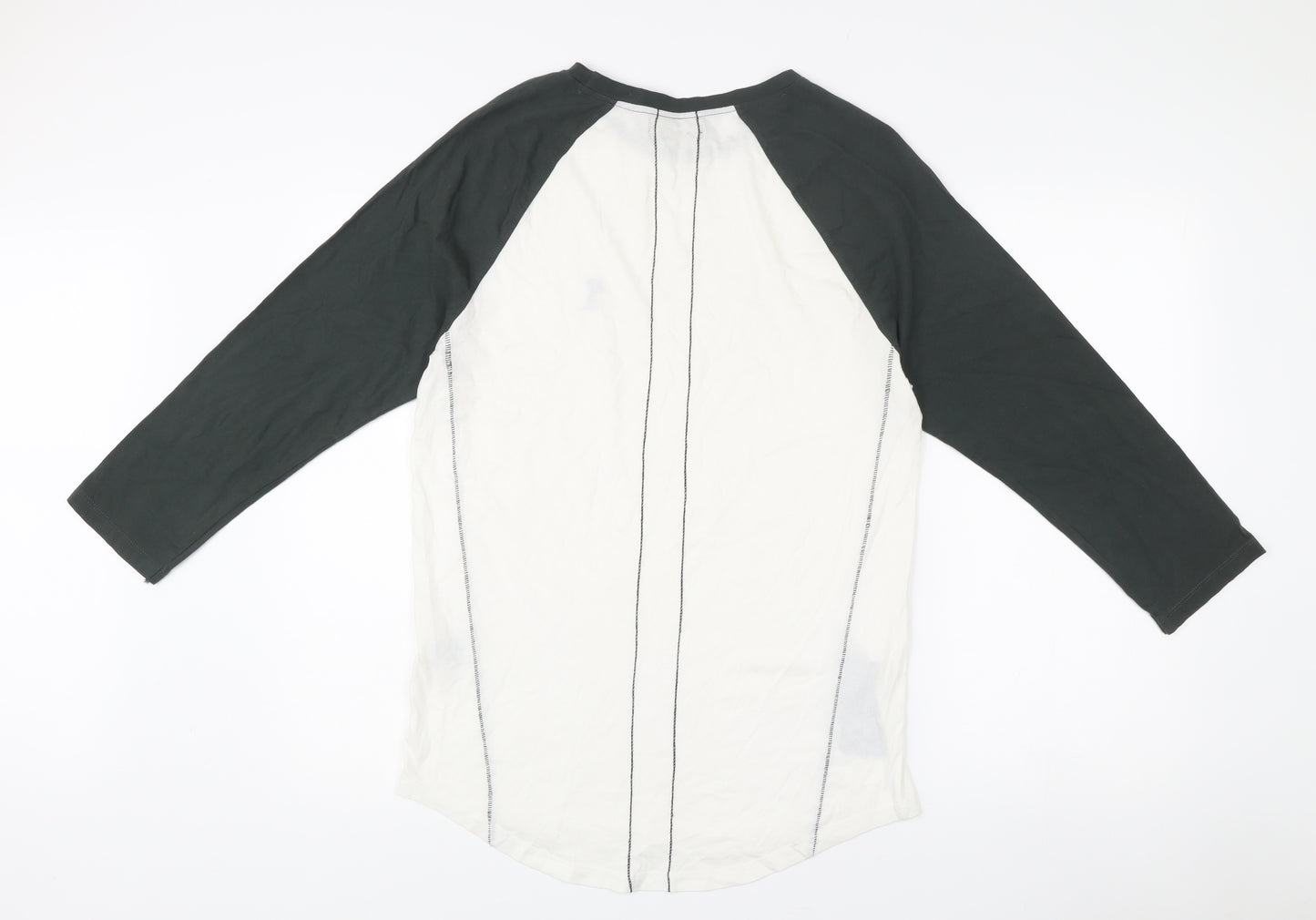 Religion Men’s Black White 3/4 Sleeve Colourblock Cotton T-Shirt M