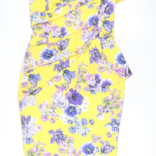 ASOS Women’s Yellow Floral Bodycon Dress Size 14 Sleeveless Zip
