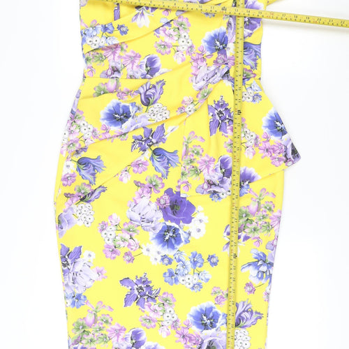 ASOS Women’s Yellow Floral Bodycon Dress Size 14 Sleeveless Zip