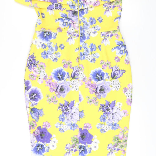 ASOS Women’s Yellow Floral Bodycon Dress Size 14 Sleeveless Zip