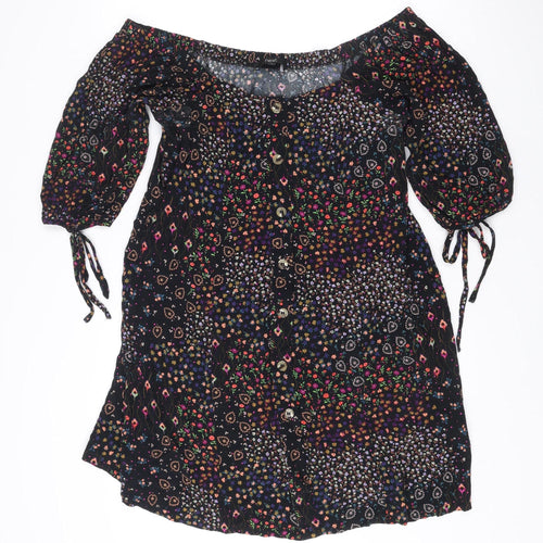 Next Women’s Black Floral Shift Dress Size 14 Boho Long Sleeve