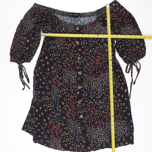 Next Women’s Black Floral Shift Dress Size 14 Boho Long Sleeve