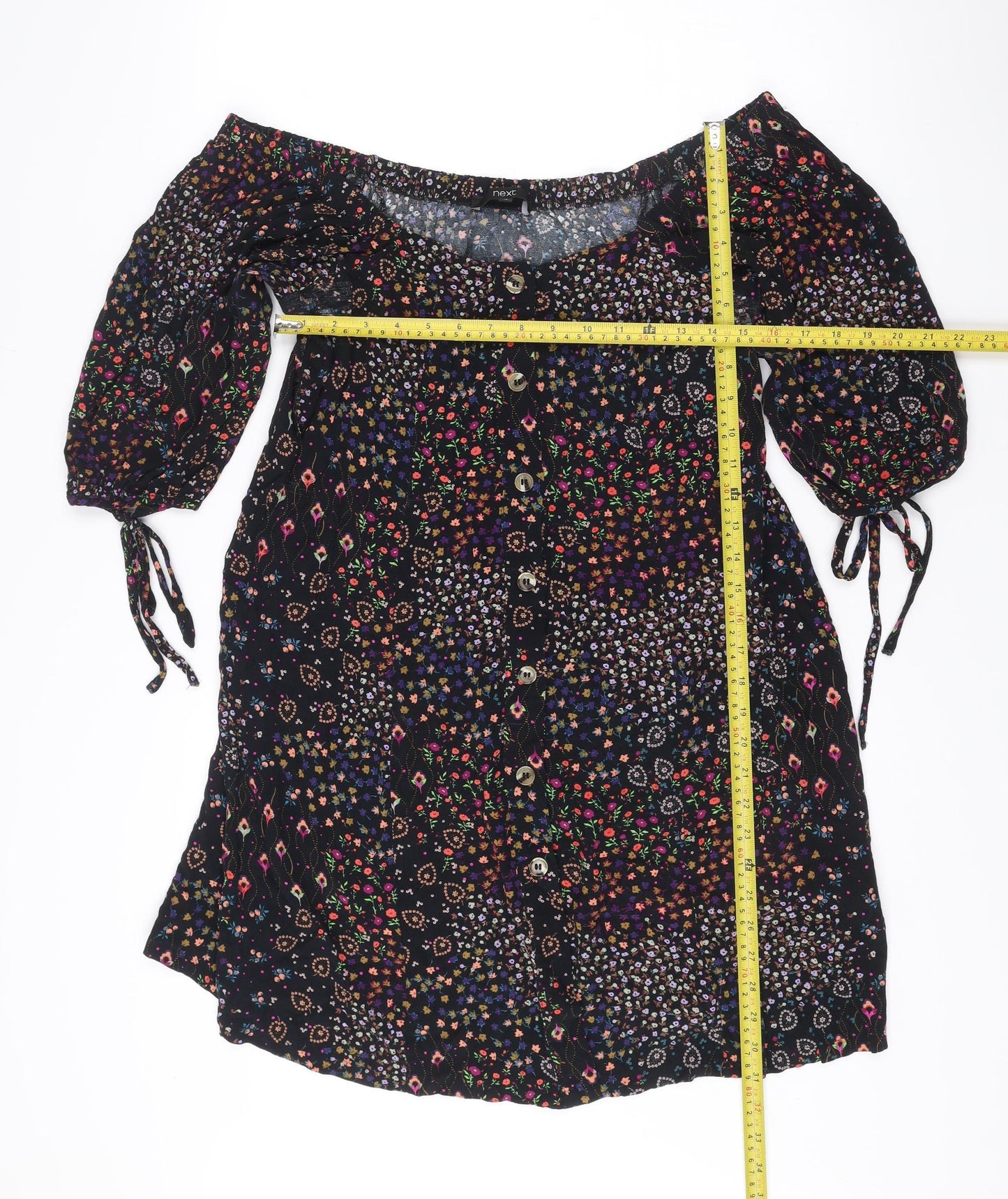 Next Women’s Black Floral Shift Dress Size 14 Boho Long Sleeve