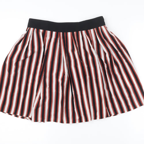 Mango Women’s Red Black White Striped Pleated Knee Skirt Size 10