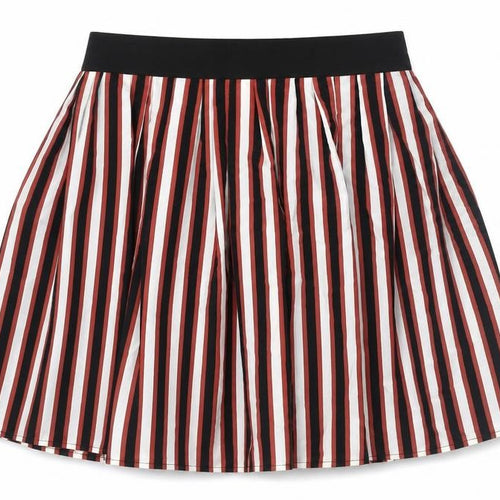 Mango Women’s Red Black White Striped Pleated Knee Skirt Size 10