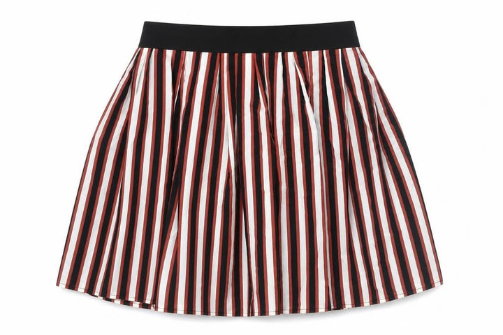 Mango Women’s Red Black White Striped Pleated Knee Skirt Size 10