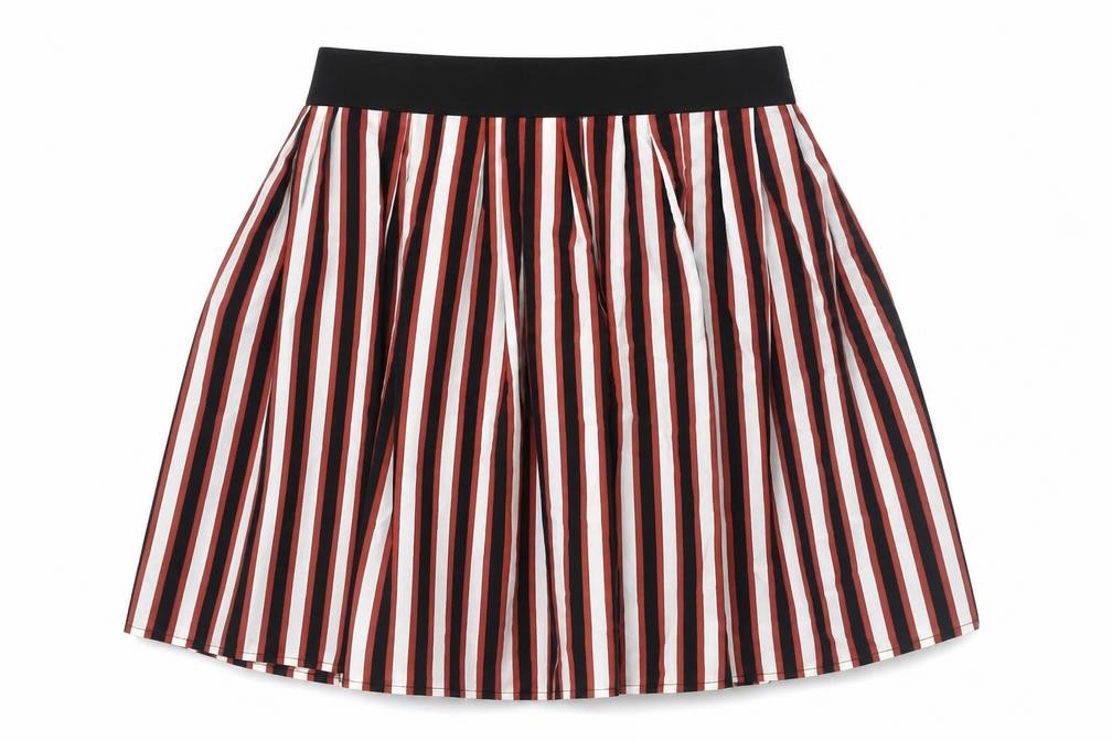 Mango Women’s Red Black White Striped Pleated Knee Skirt Size 10